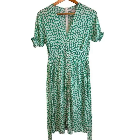 Faithfull The Brand Green and White FloralShort Sleeve Midi Dress - Picture 2 of 8